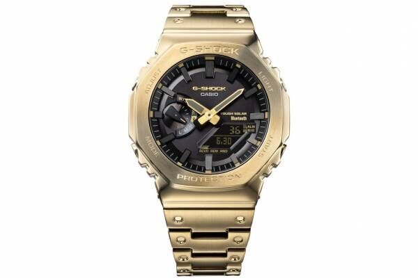 G-SHOCK“八角形”フルメタル腕時計の新作、イエローゴールドのステンレススチール製