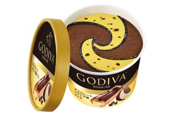 ゴディバ新作カップアイス「チョコレートエクレア風アイス」カスタード＆ダークチョコアイスでエクレア表現