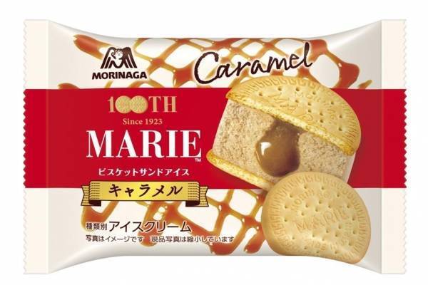 森永製菓「マリー」ビスケットサンドアイスからキャラメルの新作、ほろにがソース入り