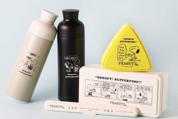 ピーナッツ カフェ新作ランチグッズ、スヌーピーを描いた保冷ランチボックス＆ステンレスボトル