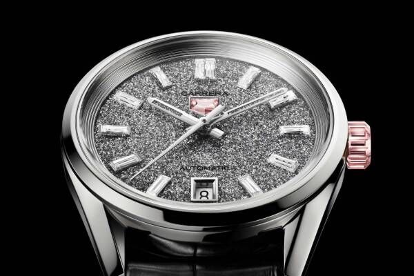 タグ・ホイヤー初ピンクの人工ダイヤを配した新腕時計、計2.9カラットの煌めくダイヤル