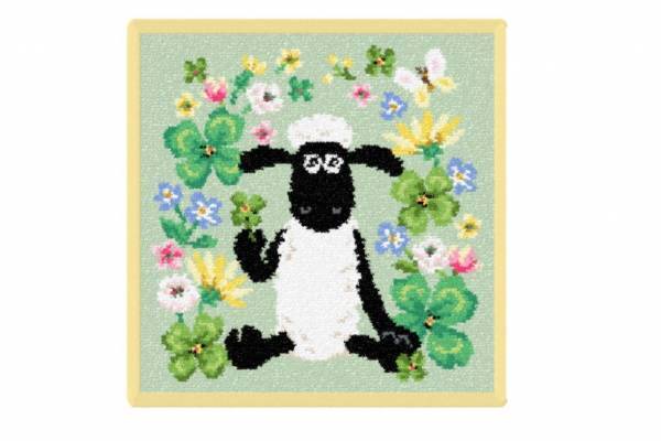 フェイラー「ひつじのショーン」ハンカチ、“四葉を持つ”ショーン×植物いっぱいのガーデン柄で