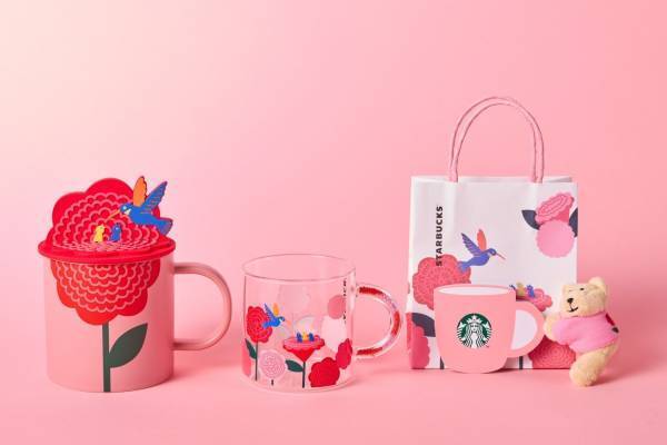 スターバックス「母の日」グッズ、カーネーションの花＆ハチドリを描いたリッド付きマグなど