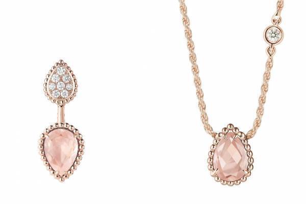 ブシュロン「セルパンボエム」新作、“ピンククオーツ×ピンクゴールド”のピアス＆ペンダントなど