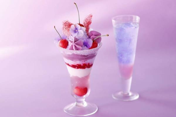 資生堂パーラー“恋心”着想「プリンセス♡パフェ」真っ赤なさくらんぼ×ラベンダークリーム