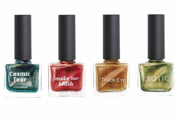 トーンドロップ23年夏ネイル、“まるでキャッツアイ”輝く「マグネットネイル」宝石カラー全4色