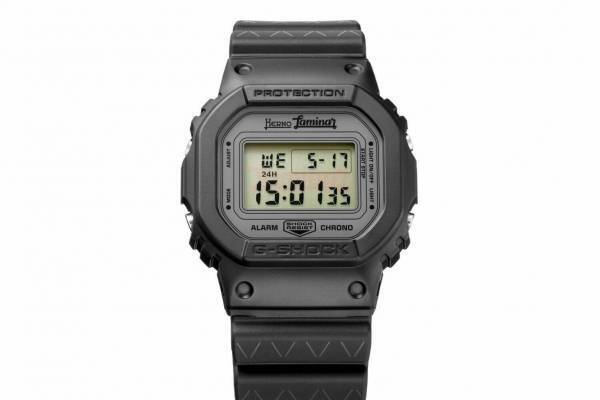 ヘルノ×G-SHOCKのコラボ腕時計、三角格子ラインが浮かび上がるブラックベルト