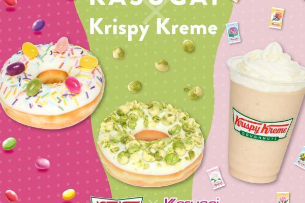 クリスピー・クリーム・ドーナツ×春日井製菓、愛知限定「グリーン豆」ドーナツや「花のくちづけ」ドリンク