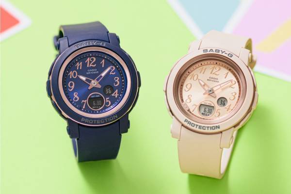 BABY-G新作ラウンド型腕時計、マットなケース×上品ピンクゴールドのインデックス