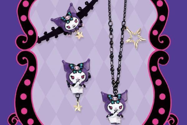 アナ スイ×サンリオ「クロミ」アクセサリー、ふんわりクロミフェイス巾着とセットで