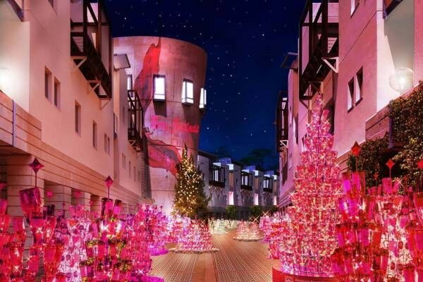 星野リゾート リゾナーレ八ヶ岳のクリスマス、12,000本のワインボトルツリー＆ワインレッドに輝く道