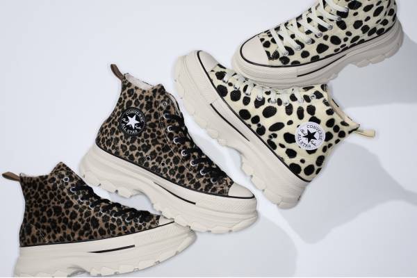 コンバース「トレックウェーブ」新作厚底スニーカー、“レパードorダルメシアン”のアニマルファーなど