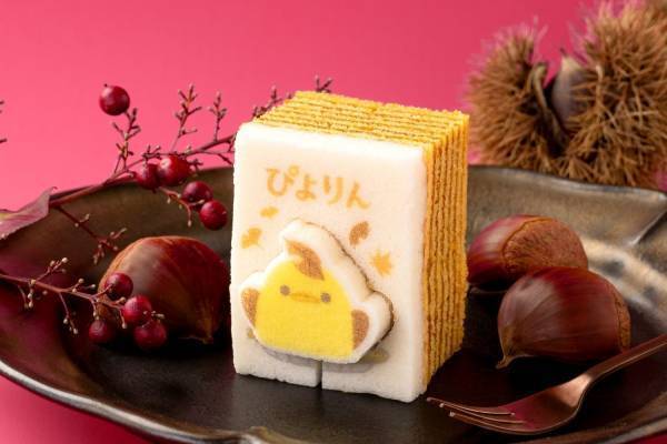 「ぴよりんかたぬきバウム」秋のマロン味、木の葉と遊ぶぴよりんを“型抜き”できる名古屋スイーツ