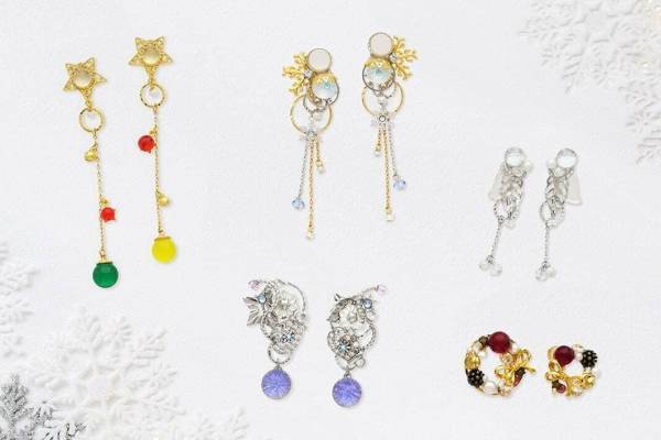 京都発“ピアスのようなイヤリング”「ぴあり」クリスマスジュエリー、雪の結晶＆聖夜の森を表現