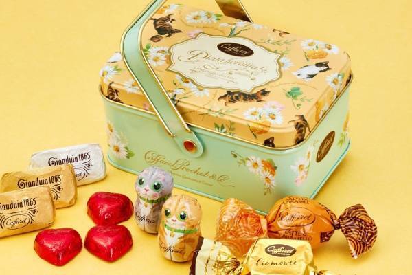 カファレル新作“ねこ”チョコレート、咲き誇る花々と猫のバスケット缶＆リボン付ボックス