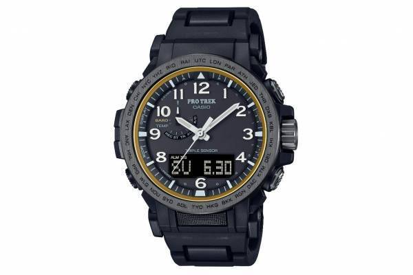 カシオのアウトドア向け腕時計「プロトレック」新作、ゴールド＆ブルーを配した大きな文字盤