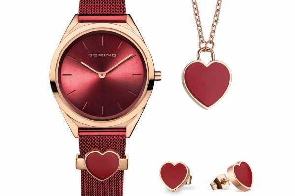 ベーリングからハートモチーフの限定腕時計「ウルトラスリム」ピアスやネックレスもセットに