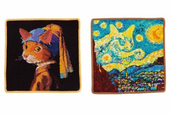 “猫×名画”ハンカチの自販機が東京・福岡に、フェルメール《真珠の耳飾りの少女》やゴッホ《星月夜》