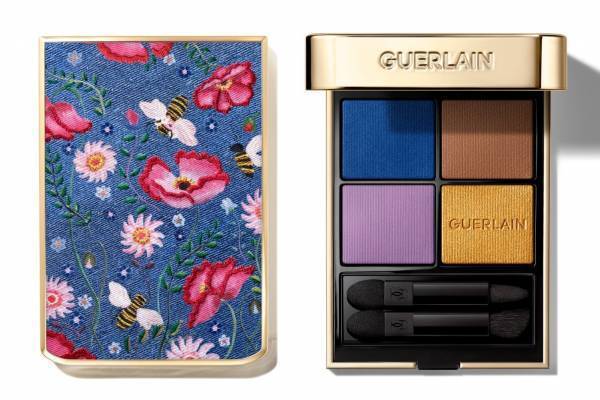 「ゲラン23年夏コスメ」デニムブルー×ライラックの限定アイシャドウ、ミツバチ＆花の刺繍ケースで
