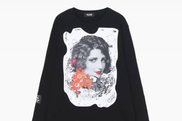 ワイルドサイド ヨウジヤマモト新作長袖カットソー、薔薇＆蝶を配した女性プリント