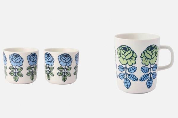 マリメッコ新作“ウェディングローズ柄”マグカップやバッグ、爽やかなライトブルー×ミントグリーン