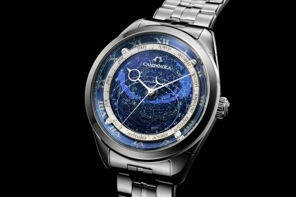 カンパノラの星座盤付き腕時計「コスモサイン」新作メタルバンドモデル、ブルーダイヤルで“星空”表現