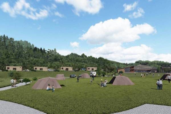 スノーピーク関東初の直営キャンプフィールドが栃木県鹿沼市に、露天風呂やサウナ備える温浴施設も