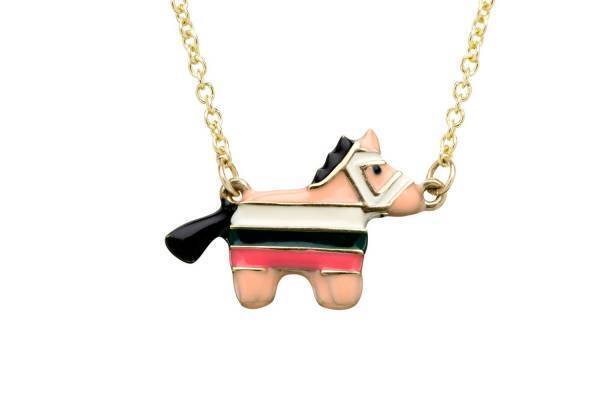 アリータ“小さなロバ型”ネックレス、淡いピンク×ホワイトのボーダー柄で