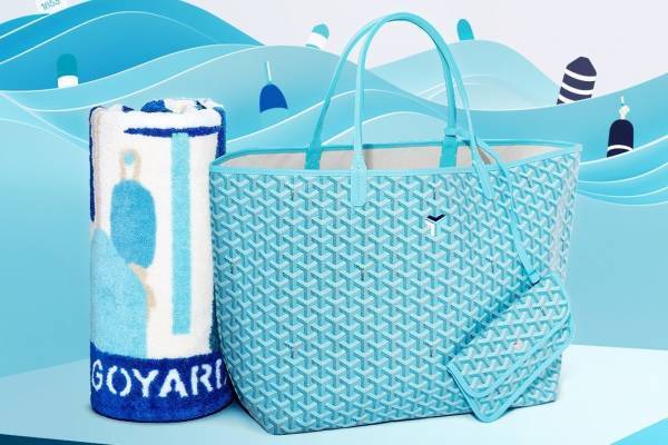 ゴヤール限定“鮮やかターコイズブルー”バッグ「サンルイGM」＆ビーチタオルのセット