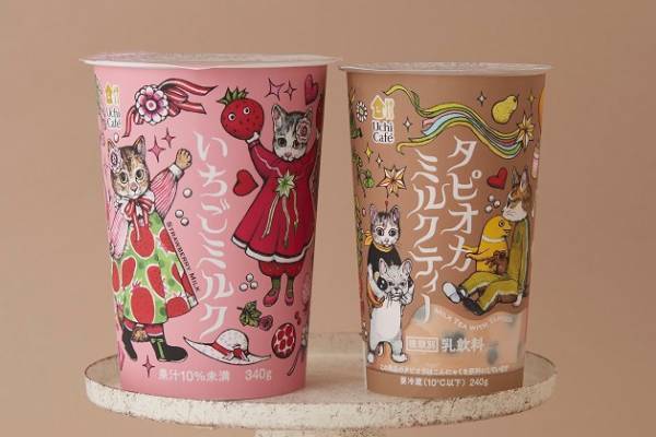 ローソン×ヒグチユウコ“猫デザイン”ドリンク、描き下ろしイラストの不二家ミルキーやカントリーマアムも