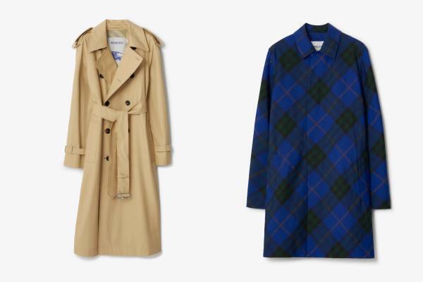 バーバリーの24年春夏、ウィメンズトレンチコート＆ナイトブルーのチェック柄メンズコート