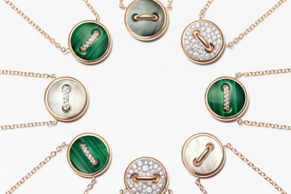 ポメラートお守りジュエリー「ポムポムドット」マラカイトやダイヤモンドをセットしたリバーシブル仕様で