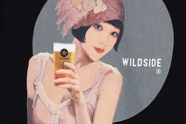 ワイルドサイド ヨウジヤマモト「サッポロ生ビール黒ラベル」コラボTシャツ、美人画ポスターデザインで