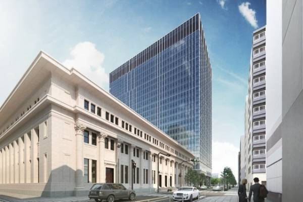 横浜・馬車道すぐのウォーターフロントに建つ複合ビル、飲食店舗や心地よい水際空間