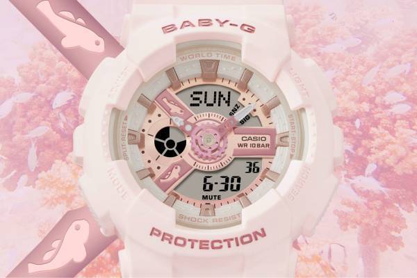 BABY-G“珊瑚礁”カラーの腕時計、ダイヤルに「フタイロサンゴハゼ」のシルエット