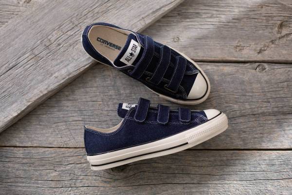 コンバース直営店限定「オールスター」スニーカー、3本ベルトの“インディゴデニム”アッパーで