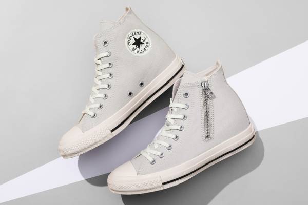 コンバース直営店限定「オールスター」インヒール仕様のサイドジップ付きアッパー、柔らかライトグレーで