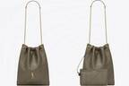 サンローラン“幾何学ステッチ”×チェーンストラップの巾着バッグ「ジェイミー 4.3」淡いカーキの新色