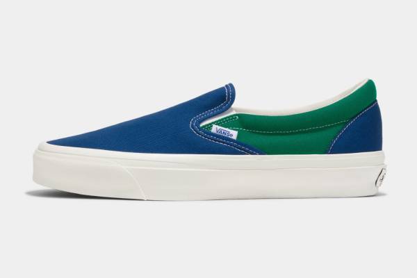 VANS「スリッポン 98」スニーカー24年夏新色、グリーン×ブルーのバイカラーで