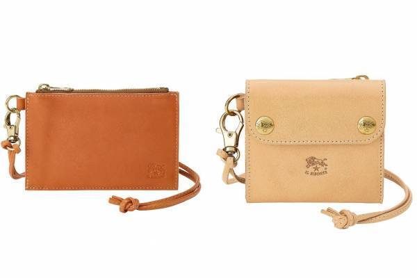 イル ビゾンテのネックウォレット、カラフルレザーのコンパクトな折りたたみ財布やコインケース