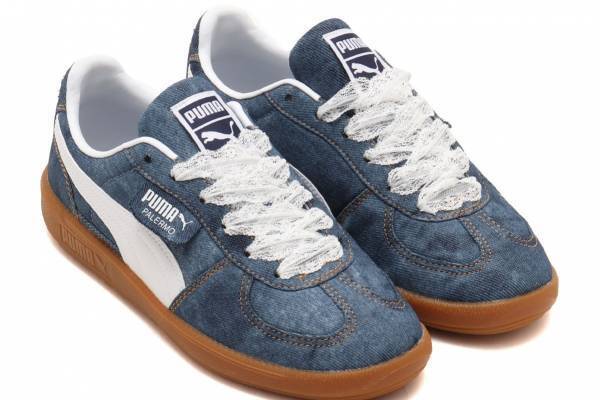 プーマ「パレルモ」“デニムアッパー×白レース”のウィメンズスニーカー、アトモス ピンク限定で