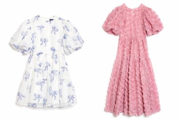 シスタージェーン×ポピー、リボン柄のパフスリーブドレス＆バラの  