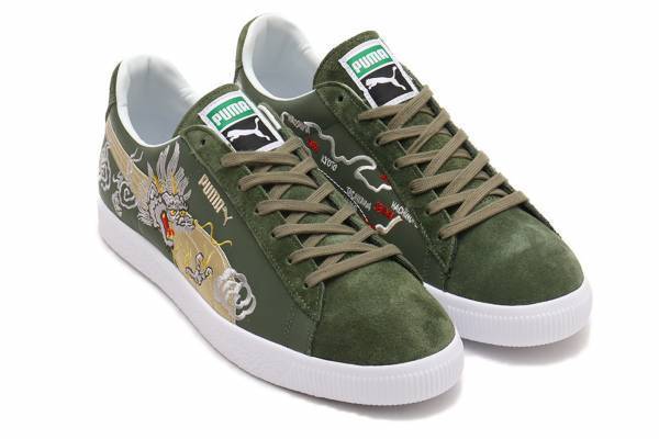 プーマのスニーカー「スウェード」“スカジャン着想”龍の刺繍入りナイロンアッパー、アトモス限定で
