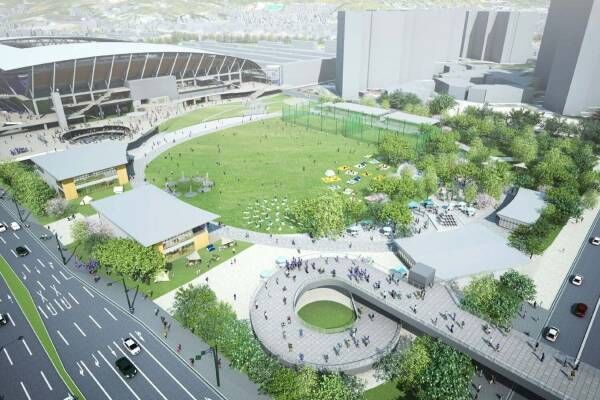 広島市中央公園に新商業施設「ヒロパ」、サッカースタジアム×広場が一体化「ひろしまスタジアムパーク」で