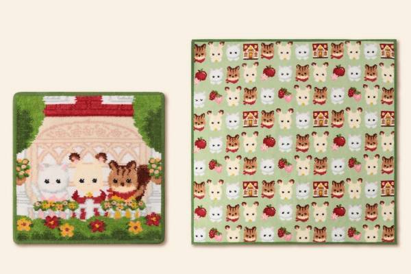 フェイラー「シルバニアファミリー」ショコラウサギたちを織りあげたシュニール織ハンカチやポーチ