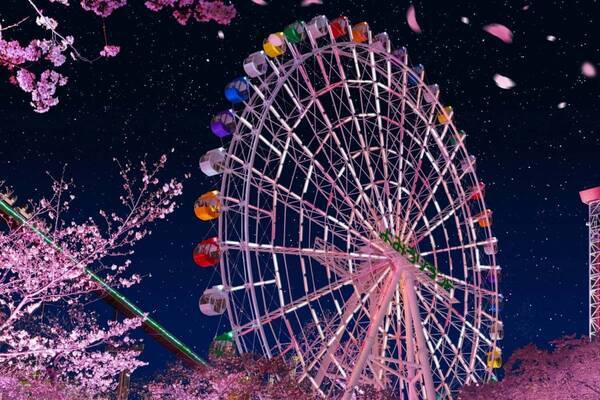よみうりランド「夜桜ジュエルミネーション」“さくら色”ライトアップの新観覧車、ピンクに煌めく桜並木も