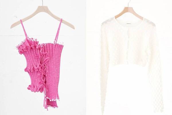 オープン セサミ クラブ25年春夏、シアーな凹凸ニットやスプレー染めの淡いピンク色デニム