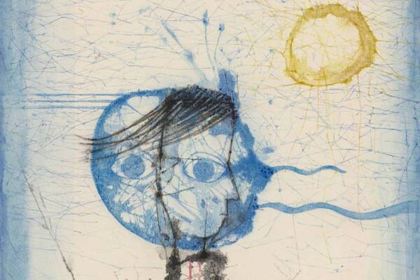 詩人まど・みちおの絵画を集めた展覧会が宇都宮美術館で、抽象画や創作ノートなど約300点