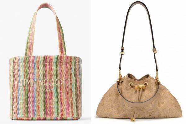 ジミー チュウ“夏の休日”着想バッグ、カラフルな編み込みトートバッグ＆ゴールドベルトのサンダルも