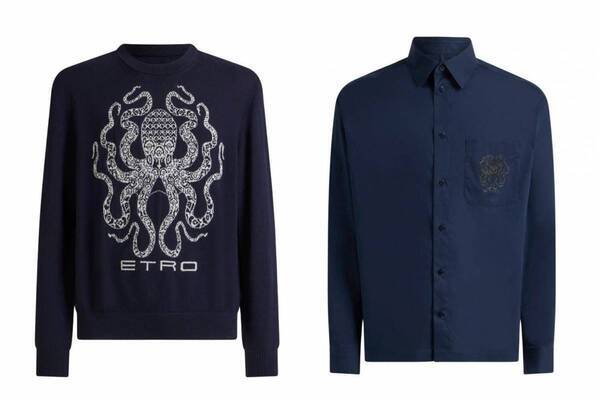 エトロ「オクトパス」モチーフの新作メンズウェア、タコ×タペストリーパターン刺繍のデニムジャケットなど